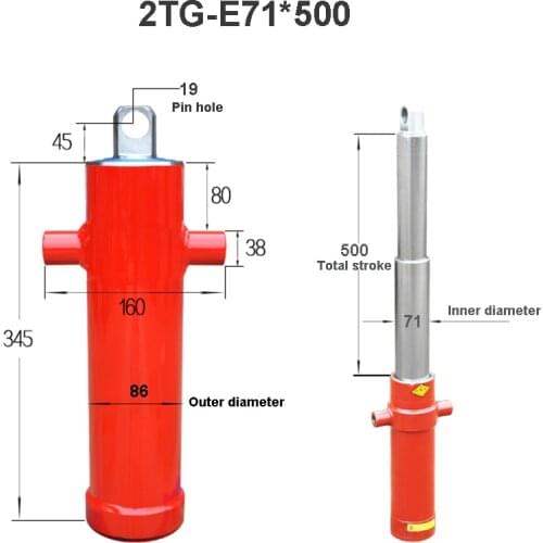 2TG-E71*500 One-way Two-section Sleeve Hydraulic Cylinder Agricultural Vehicle Retractable Top Accessories Hydraulic Tools 500mm