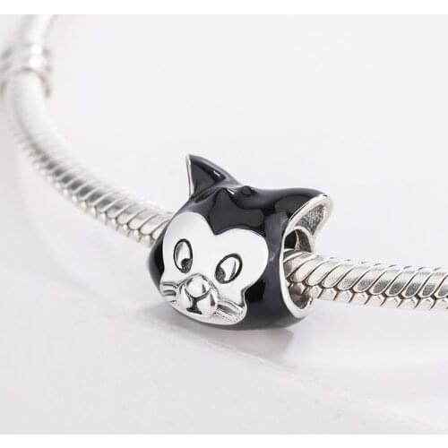 925 Sterling Silver Cute Animal Little Black Cat Portrait Pendant Charm Bracelet Fashion Accessories Jewelry Making For Pandora