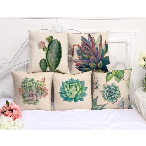 African Tropical Cactus Plants 5 Pieces/set Desert Plant Succulents Stamp Cotton Linen Sofa Throw Cushion Cover Pillowcase Hold