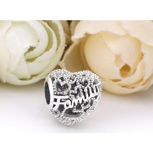 Free Shipping Authentic 925 Sterling Silver Family Heart Charms Fit Original Bracelet For Women DIY Jewelry S925 Beads