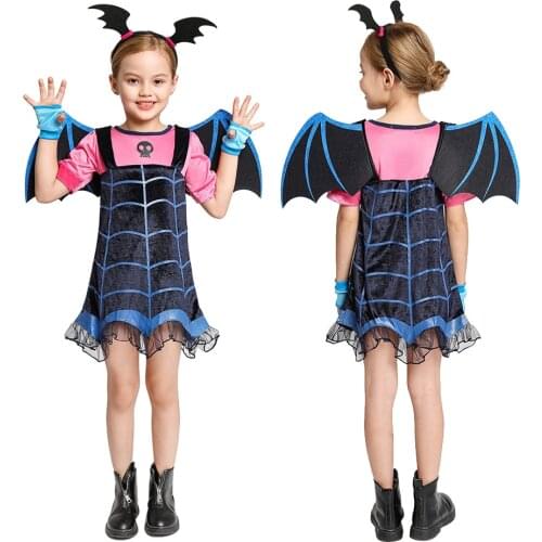 Kids Vampire Costume Girl Gothic Halloween Girls Princess Dresses Vampirin Children Birthday Party Fancy Cosplay Clothing