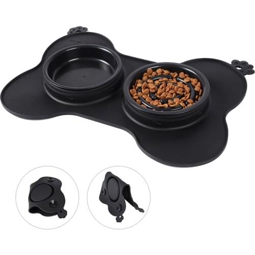 Waterproof Pet Food Mat with Bowl for Dog Cat Travel Portable Foldable Bowl Silicone Pet Food Pad Drinking Mat Easy Washing