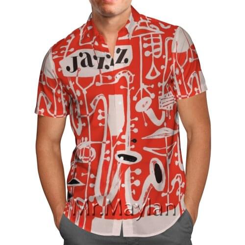 Red Saxophone Jazz 3D Printed Hawaiian Shirt Beach Shirts Short-Sleeve Shirt Personality Streetwear Oversized Blusa Masculina
