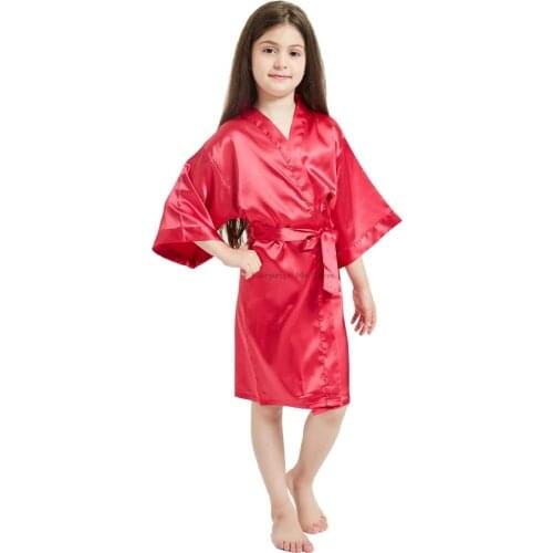 8 10 12 14 Yrs Kids Robe Children Summer Kimono Bath Robes for Girls Summer Nightgown Satin Boys Pajamas Satin Silk Bridesmaid
