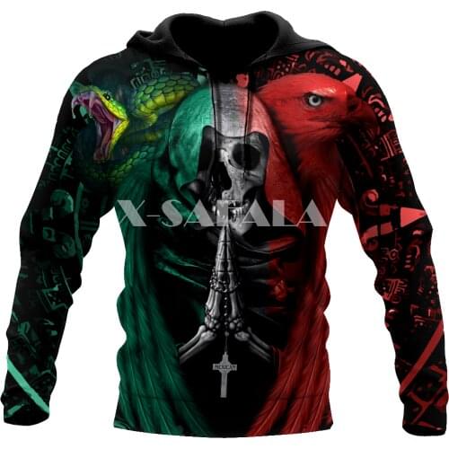 Mexican Aztec Skull Head Trippy 3D Print Hoodie Man Women Harajuku Outwear Zipper Pullover Sweatshirt Casual Unisex-5