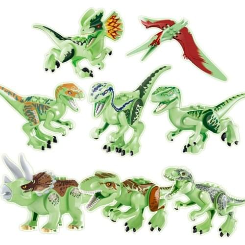Jurassic Dinosaur World Building Blocks Series Velociraptor T-Rex Triceratops Figure Bricks Noctilucence Toys Crystal Diamond