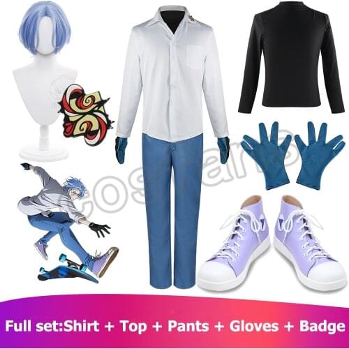 Anime Sk8 The Infinity Cosplay Costume Langa Hasegawa School Uniform Set SK∞ Langa Cosplay Wig Light Blue Short Hair SK8