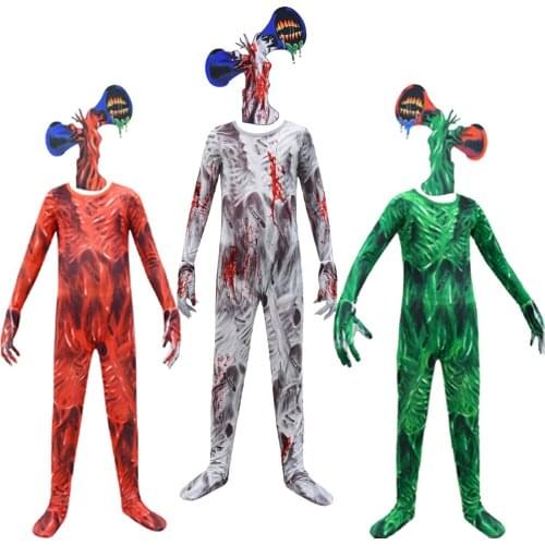 Halloween Costumes for Kids Anime Horror Siren Head Cosplay Boys Girls Bodysuit Cartoon Disfraces Carnival Party Clothing+mask