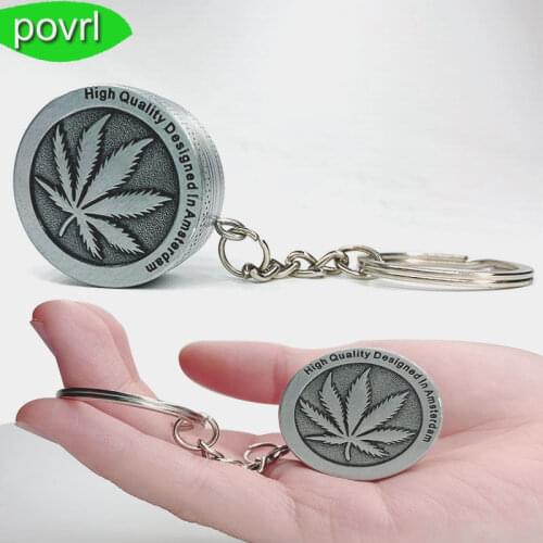 Povrl Keychain weed Tobacco Herb Grinder with Hemp Leaf Container 30MM 2 Layer Spice Smoking Crusher With Sharp Shark Teeth