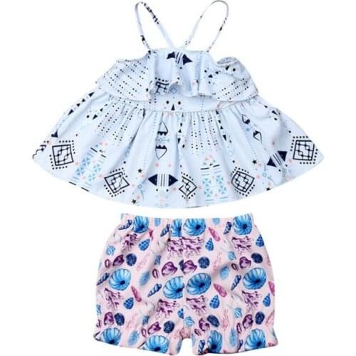 1-4Years Sweet Toddler Kids Baby Girl Ruffle Tops T-Shirt Short Pants Outfits Clothes