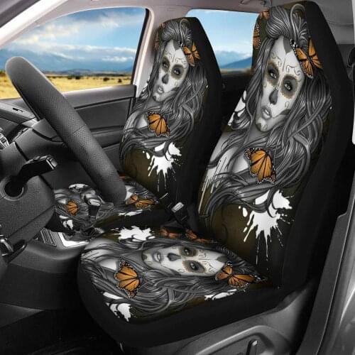 INSTANTARTS Fashion Sugar Skull Car Seat Covers for Women Auto Interior Accessories Day of the Dead Skull Front Seat Cover 2020