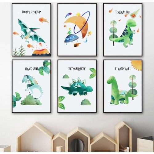 Cartoon Space Planet Dinosaur Nursery Animal Wall Art Canvas Painting Nordic Posters And Prints Wall Pictures Kids Room Decor