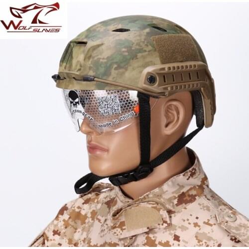 Multi-camo Tactical BJ Helmet NVG Mount And Side Rail With Clear goggle Tactical Helmet Airsoft Gear Paintball Head Protector