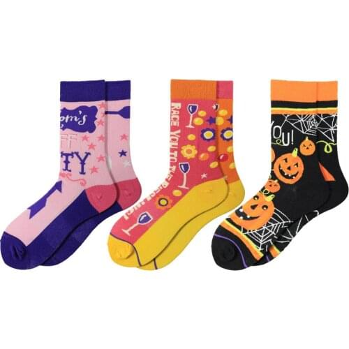 Peonfly Ab Men Cotton Funny Crew Cartoon Colorful Pumpkin Head Socks Novelty Sokken for Christmas Gift
