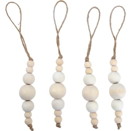 4 Pcs Wood Bead Serviette Holders with Rope Napkin Rings Set Round Serviette Rings Bulk for Party Decoration Dining