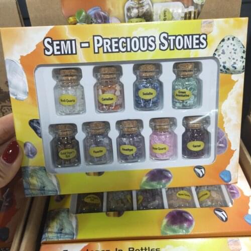 A set of Natural Crystal Rockstone Gravel Wishing Bottles Minerals Specimen Mini stone Reiki Healing Gift With a Box