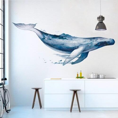 Nordic 3D Whale Wall Stickers Bedroom Living Room Backdrop Wall Decor Poster Art Self-adhesive Home Office Decor Wallpaper