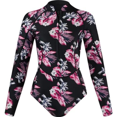 2mm Neoprene Wetsuit Long Sleeve One Piece Swimsuit Diving Suit Water Surf Swim Snorkel Front Zip Printed