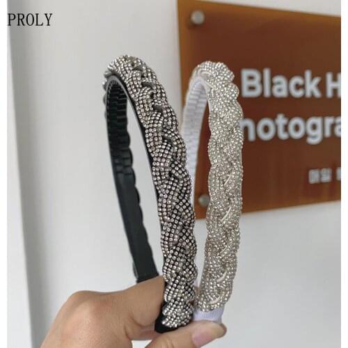 PROLY New Fashion Women Hairband White Black Braid Headband Shining Rhinestone Baroque Headwear Girls Hair Accessories