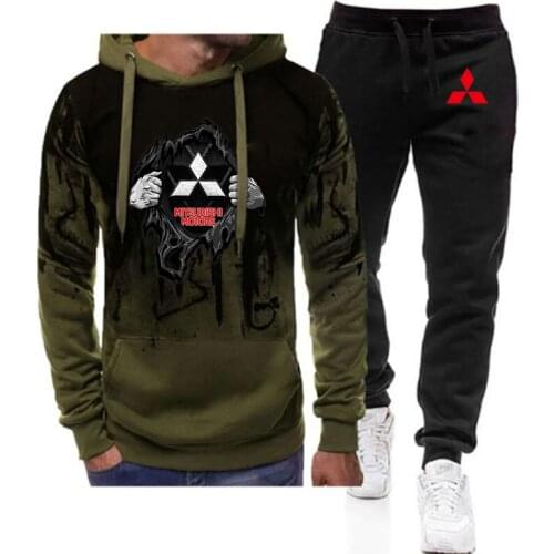 2021 Spring and Autumn New Mens Mitsubishi Motors Sweater Hooded Gradient Color Zipper Cardigan Running Sports Casual Clothing