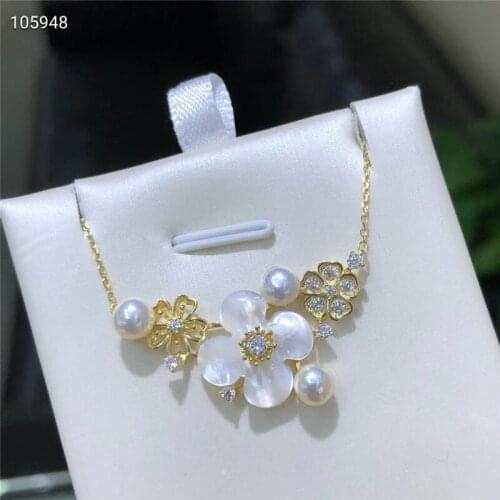 New natural freshwater 5-6MM white pearl shells Flowers 925 sterling silver necklace with good quality 16 inches
