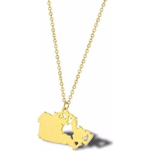 RIR Stainless Steel Canada Map Necklace North Americas Northernmost Position Maple Leaf Country Necklace Geography Gift