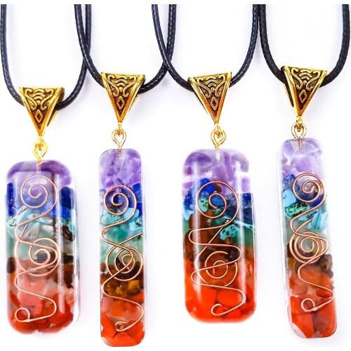 7 Chakra Energy Healing Pendant Orgonite Necklace For Women Men Rainbow Crystal Spiritual Yoga Meditation Necklace Resin Jewelry