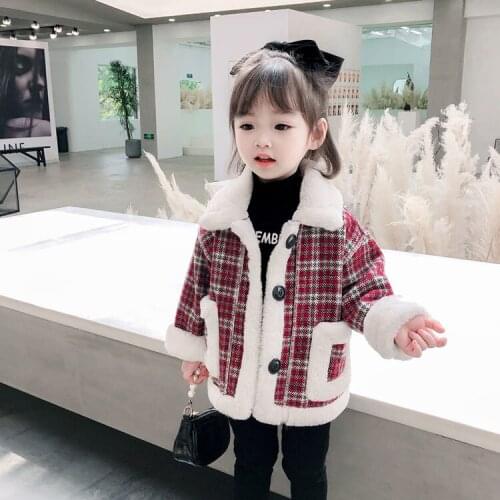 Newborn baby wool coat girl fashion plaid trench winter coat thick