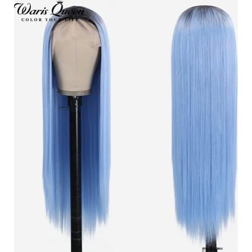 Straight Lace Front Wig Synthetic Natural Hair Ombre biue Cosplay 26Inch Heat Resistant 13X4X1 T Part HD Frontal Wigs For Women
