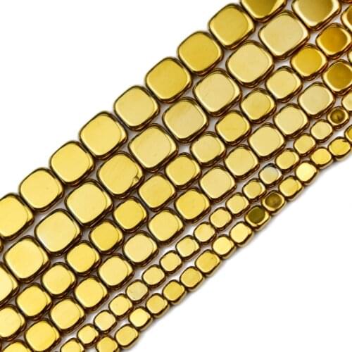 JHNBY 4/6/8MM Gold Flat Square Hematite Natural Stone Spacers Loose Beads For Jewelry Making Diy Handmade Bracelet Accessories