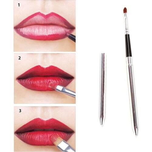 Portable Silver Lips Makeup Brush Pen Metal Handle Cosmetic Lipgloss Lipstick Lip Gloss Brush With Protect Cap Maquiagem