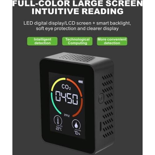 Household Portable Carbon Dioxide Detector 3 in 1 Digital Temperature Humidity CO2 Meter with Backlit LCD Color Screen Display