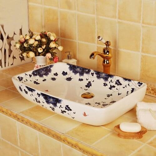 Increase rectangle Ceramic Art Basin Sinks Counter Top Wash Basin Bathroom Vessel Sinks vanities jingdezhen wash basin bowls