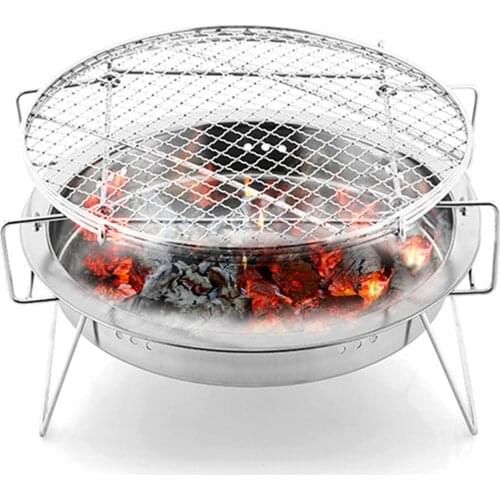 Folding Stainless Steel Campfire Grill Round Portable Camping BBQ Grill For Amping, Picnic, Beach, Garden, Hiking, Barbecue