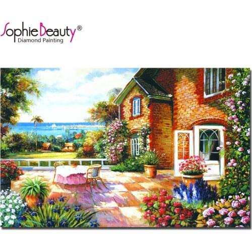 Sophie Beauty Diy Diamond Painting Cross Stitch Seaside House Full Rhinestone Handcraft Mosaic Kit embroidery home arts C18671