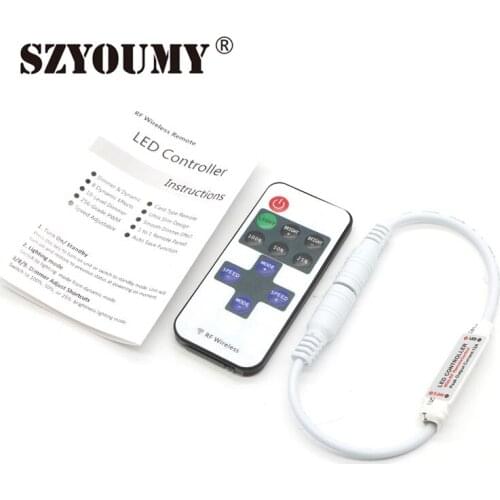 SZYOUMY 100SETS DC 5-24V 11 Keys Mini RF Remote Controller DC Plug Dimmer For SMD 3528 5050 Single Color LED Roll Strip Light