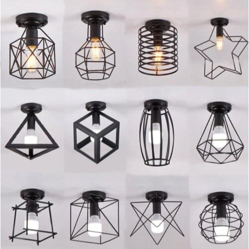 Vintage industrial iron cage ceiling lights simple black led aisle balcony stairs small ceiling lamp
