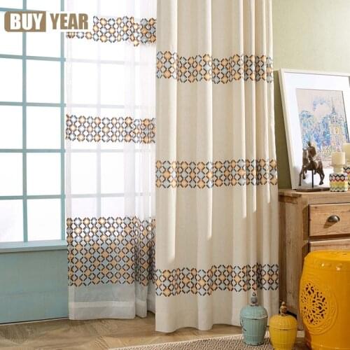 Digital Lattice New Style Modern Minimalist Cotton Linen Embroidery Curtain Window Screen Fabric Versatile