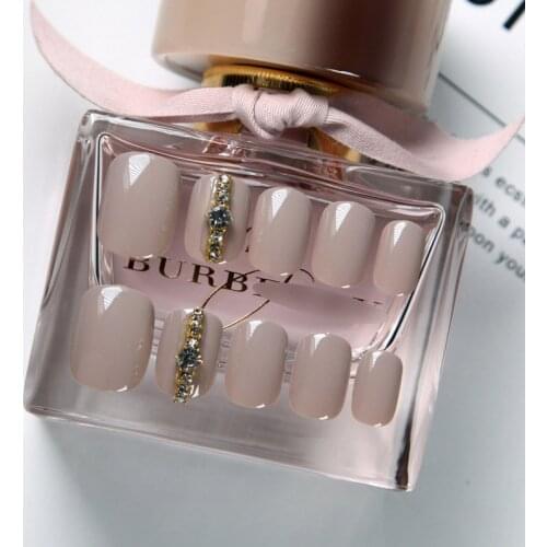 24pcs/set Light Grey Rhinestone Short Size Design Artificial Nails DIY Fashion fake nails with glue fake nails press on