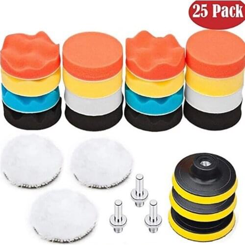 25Pcs Car Foam Dirll Polishing Wheel Pad Kit For Car Polisher Wash Sponge Polishing Disc 3Inch Car Polish Drill Auto Accessories
