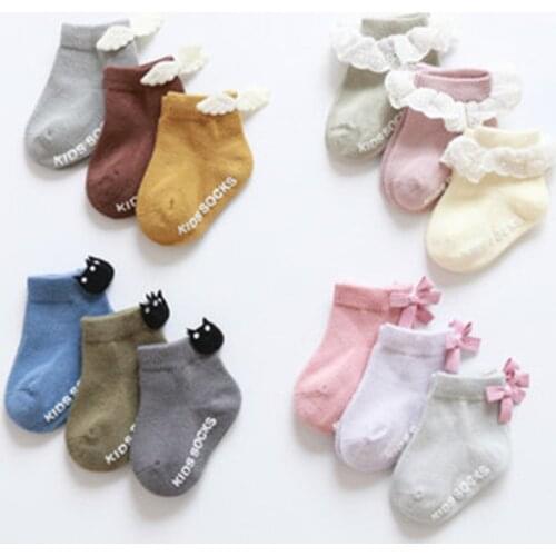 3 pairs baby girl boy socks lace ruffle Bow newborn bebe cheap stuff floor anti slip sox kids infantil clothes accessories