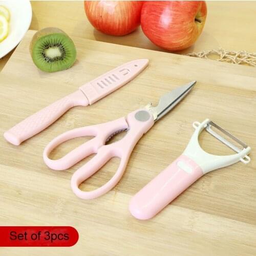 3pcs/set Stainless Steel Scissors Peeler Fruit Knife Set Multifunctional Food Scissors for Household Kitchen Tools