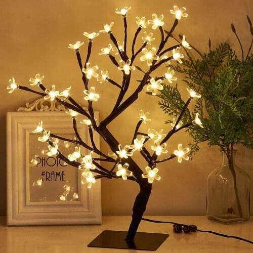 48/36/24 LED USB Cherry Plum Blossom Tree Light Table Lamps Night Lights for Home Indoor Bedroom Wedding Party Bar Decoration