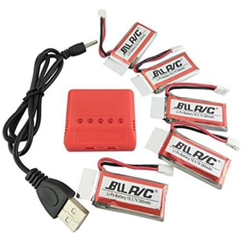 5PCS * 3.7V 380mAh 25C Battery + 5-1 USB Charger for Hubsan X4 H107C /H107D / X11C RC Quadcopter Spare Parts battery