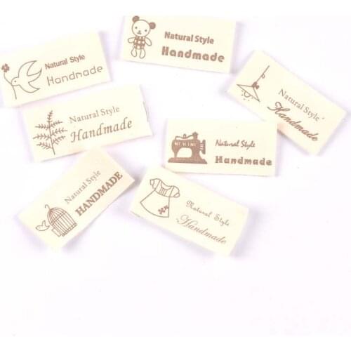 50Pcs/lot Mix Printed Cartoon Beige Cotton Woven Label For Diy Sewing Crafts Clothing Care Labels Washable Garment Tags c2441