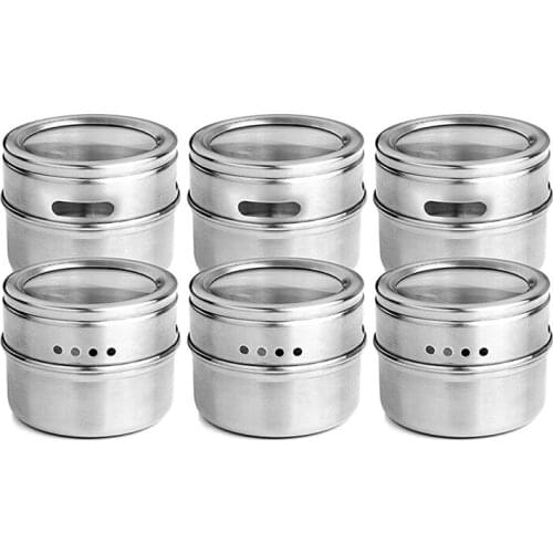 6pcs / set Clear Lid Magnetic Spice Jar Stainless Steel Spice Sauce Storage Container Pots Kitchen Condiment Holder Houseware