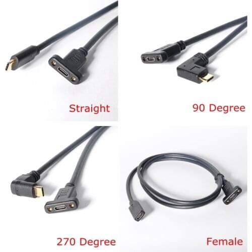 90 270 degree angled USB 3.1 Type-C male to female & female to female USB C with Panel Mount Screw Hole Cable