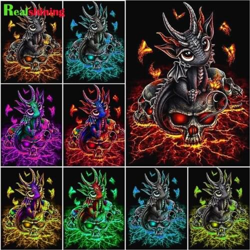 Diamond Painting Fire Dragon Skull 5D Diy Cross Stitch Rhinestone Pictures Mosaic Embroidery Gift Bedroom Decoration N2274