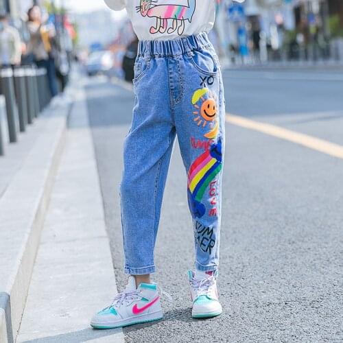 Kids Girls Raribow Print Jeans 8 10 years Spring Summer Autumn Children Long Pants