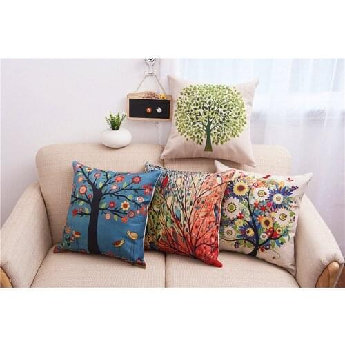 Tree priented Cotton Linen Sofa Cushion Pillow 45x45cm/17.7x17.7'' Nature Throw pillow Home wedding party Couch car seat cushion